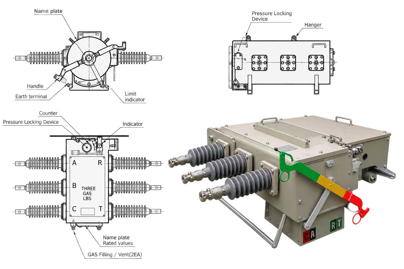 Dao cắt tải LBS 3P 630A 16kA, 24kV; 35kV ngoài trời, dập hồ quang bằng SF6