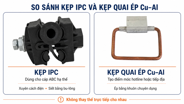 So sánh kẹp IPC và kẹp quai ép CAPB cho cáp ABC